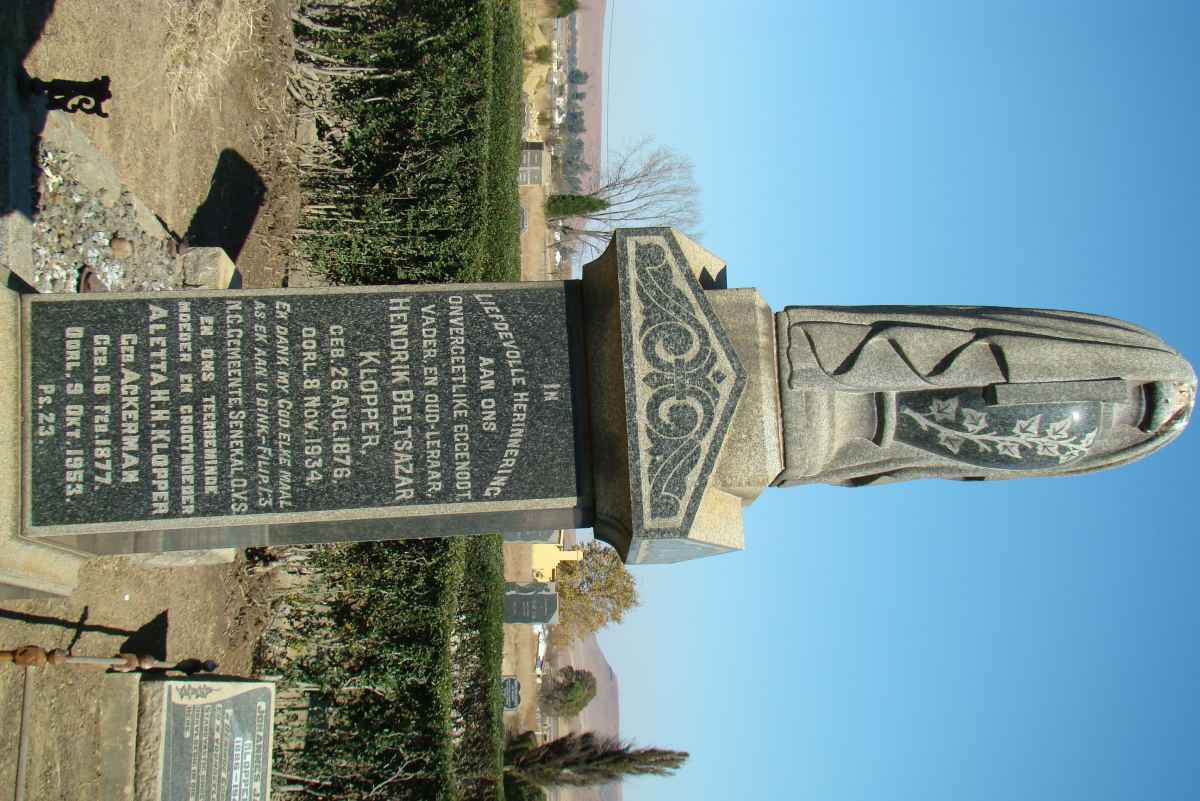 KLOPPER Hendrik Beltsazar 1876-1934 &amp; Aletta H.H. ACKERMAN 1877-1953