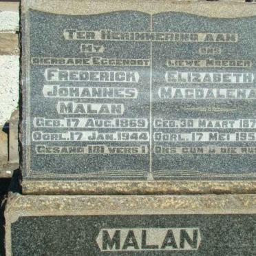 MALAN Frederick Johannes 1869-1944 &amp; Elizabeth Magdalena 1878-1955