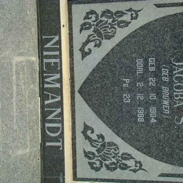 NIEMANDT Jacoba S. nee BRUWER 1904-1988