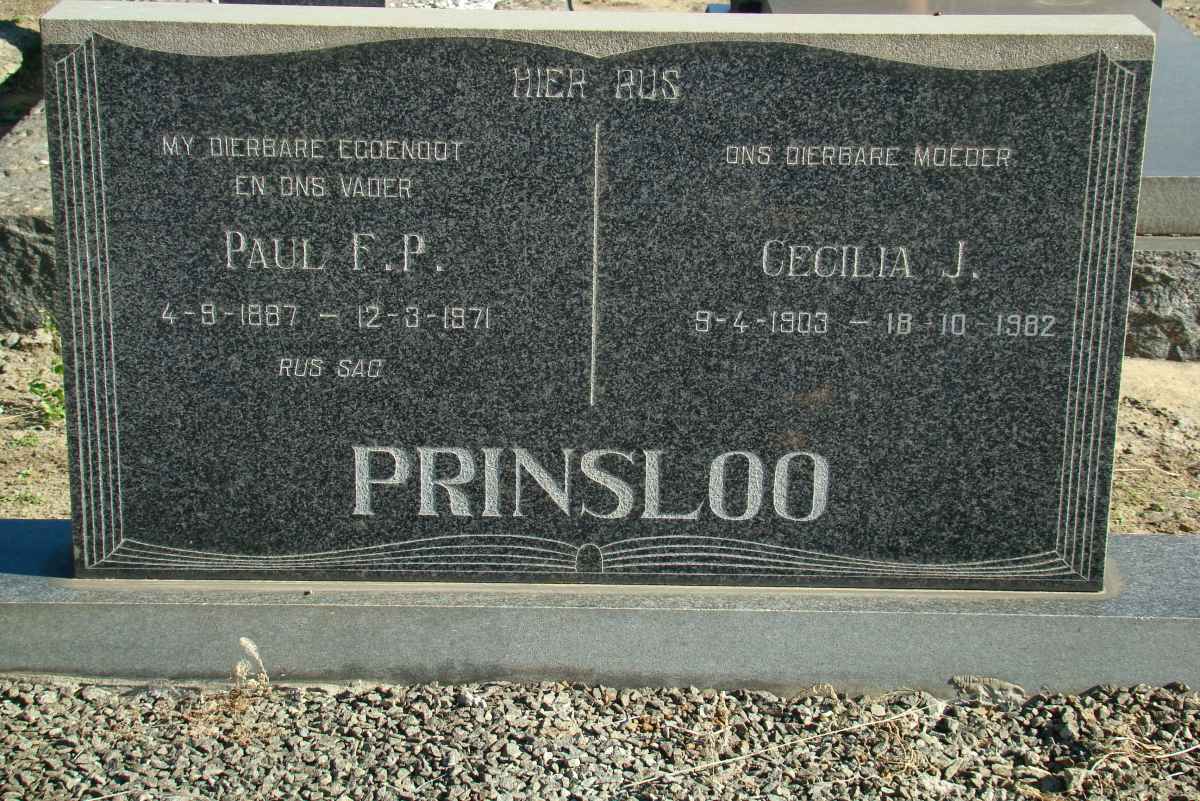 PRINSLOO Paul F.P. 1887-1971 &amp; Cecilia J. 1903-1982