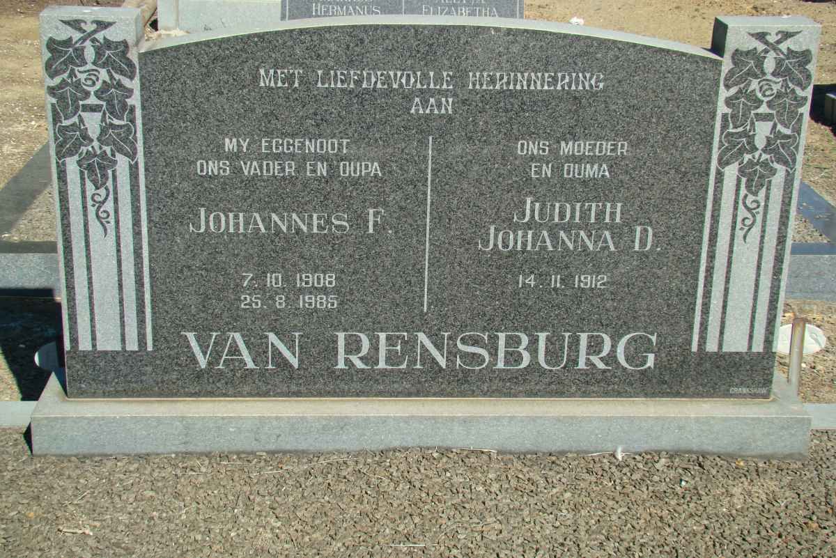 RENSBURG Johannes F., van 1908-1985 &amp; Judith Johanna D. 1912-