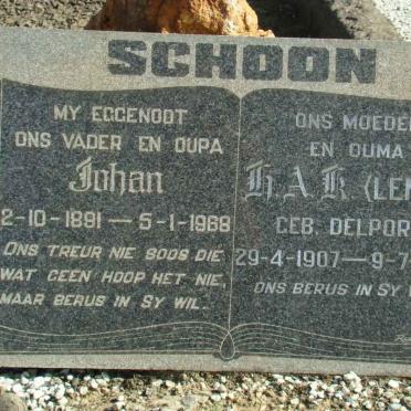 SCHOON Johan 1881-1968 &amp; H.A.K. DELPORT 1907-1976