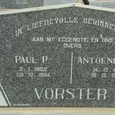 VORSTER Paul P. 1902-1984 &amp; Antoenette P. 1904-1980