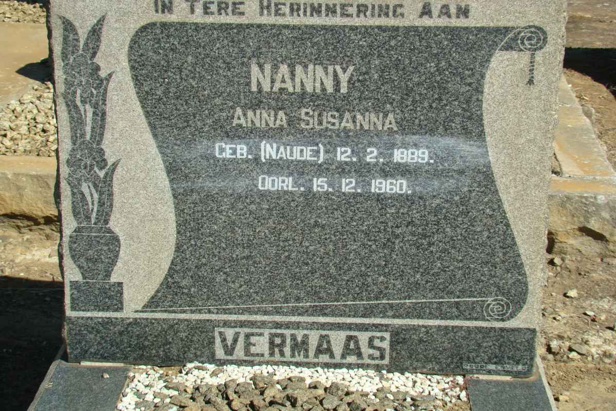 VERMAAS Anna Susanna nee NAUDE 1889-1960