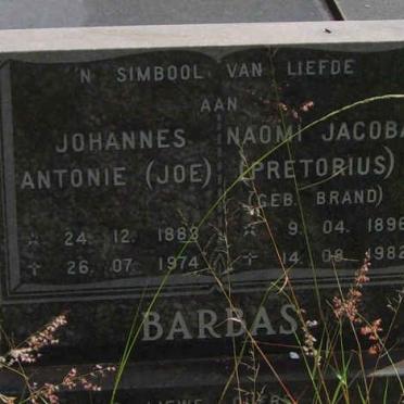 BARBAS Johannes Antonie 1883-1974 &amp; Naomi Jacoba, formerly PRETORIUS, nee BRAND 1896-1982