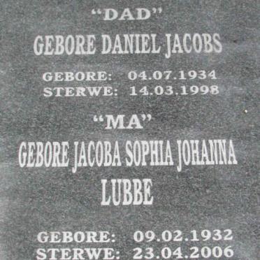JACOBS Daniel 1934-1998 &amp; Jacoba Sophia Johanna LUBBE 1932-2006