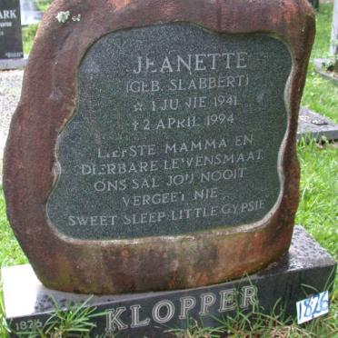KLOPPER Jeanette nee SLABBERT 1941-1994