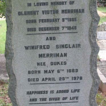 MERRIMAN Clement Victor 1885-1948 &amp; Winifred Sinclair DUKES 1889-1978