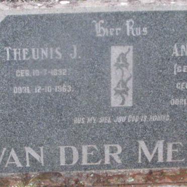 MERWE Theunis J., van der 1892-1963 &amp; Anna J.S. SWART 1905-1977