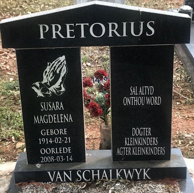 PRETORIUS Susara Magdelena  nee VAN SCHALKWYK 1914-2008