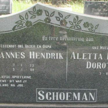 SCHOEMAN Johannes Hendrik 1923-1984 &amp; Aletta Elizabeth Dorothea 1930-