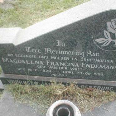 ENDEMANN Magdalena Francina, formerly JANSE VAN RENSBURG, nee VAN DER WALT 1923-1993