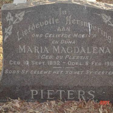 PIETERS Maria Magdalena nee DU PLESSIS 1892-1964