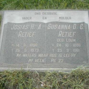 RETIEF Josias H.A. 1898-1973 &amp; Susanna D.C. LOUW 1888-1961