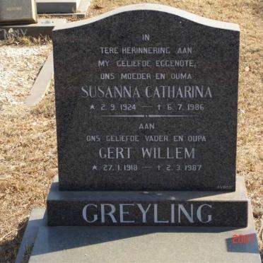 GREYLING Gert Willem 1918-1987 &amp; Susanna Catharina 1924-1986