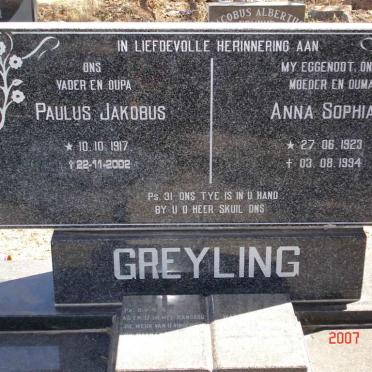 GREYLING Paulus Jakobus 1917-2002 &amp; Anna Sophia 1923-1994