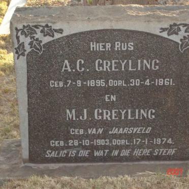 GREYLING A.C. 1895-1961 &amp; M.J. VAN JAARSVELD 1903-1974