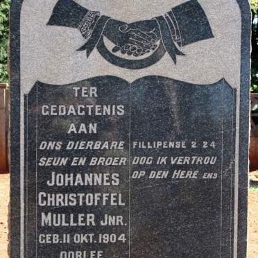 MULLER Johannes Christoffel 1904-1924
