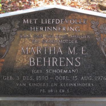 BEHRENS Martha M.E. nee SCHOEMAN 1890-1976