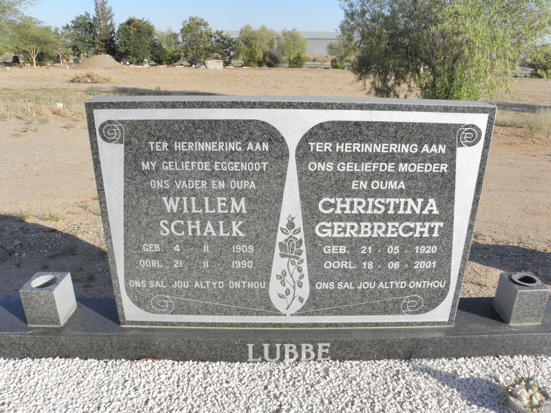 LUBBE Willem Schalk 1909-1990 &amp; Christina Gerbrecht 1920-2001