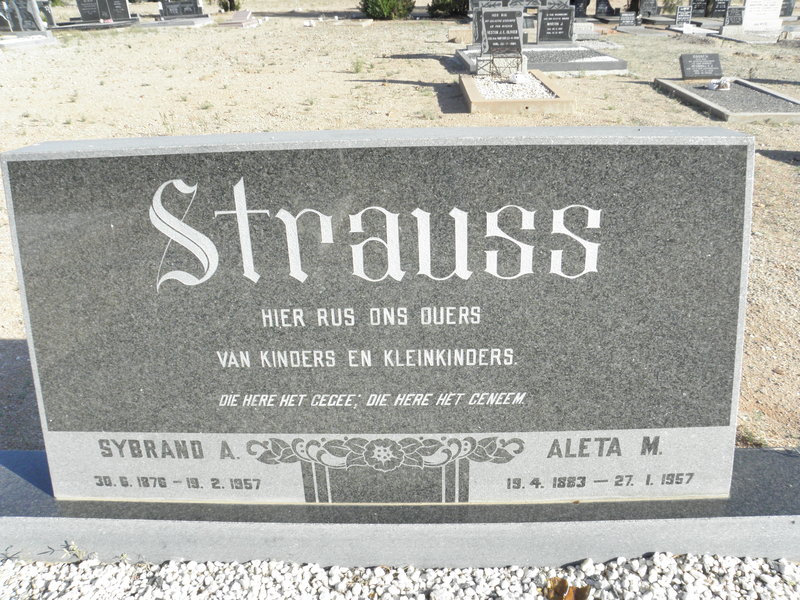 STRAUSS Sybrand A. 1876-1957 &amp; Aleta M. 1883-1957