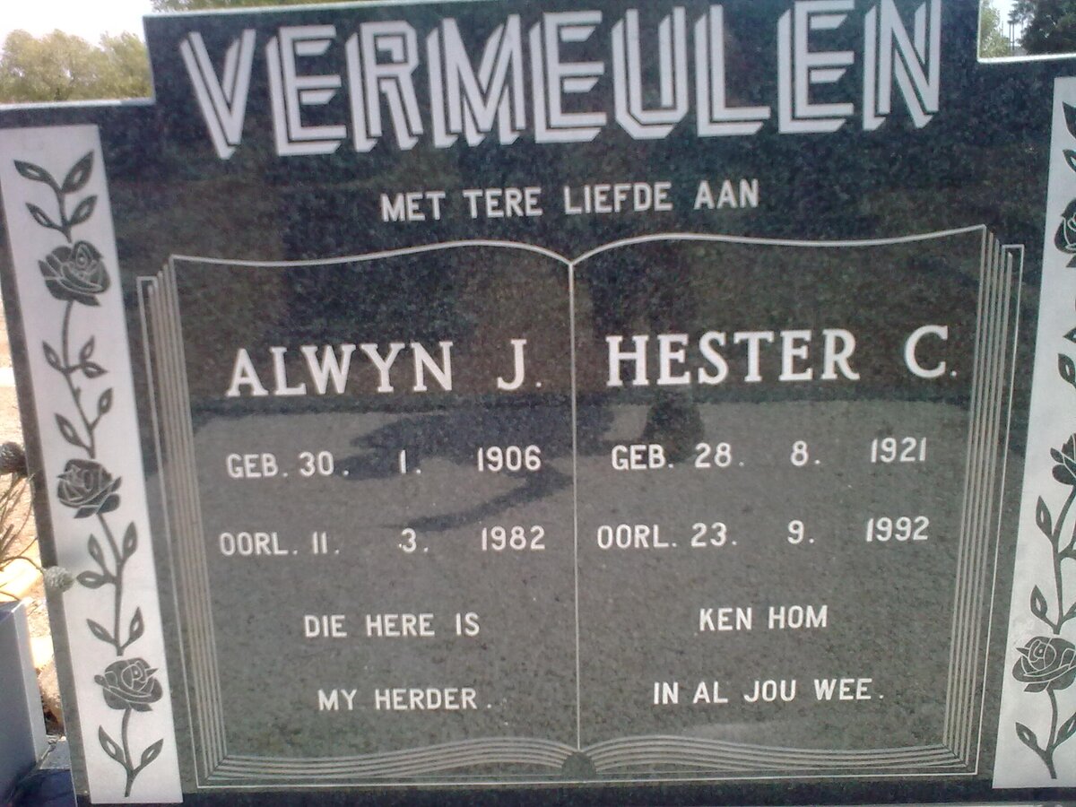 VERMEULEN Alwyn J. 1906-1982 &amp; Hester C. 1921-1992