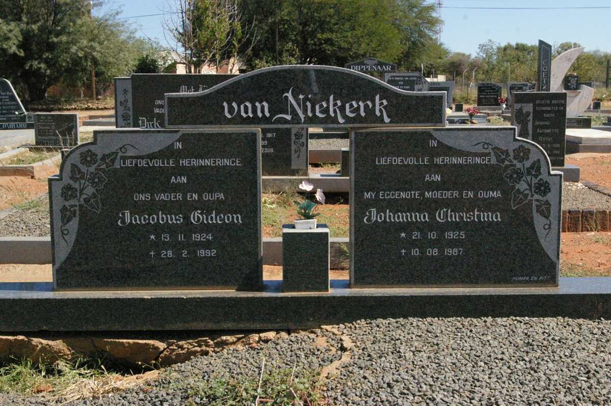 NIEKERK Jacobus Gideon, van 1924-1992 &amp; Johanna Christina 1925-1987