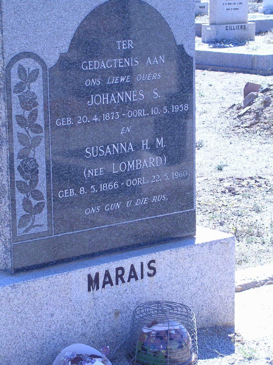 MARAIS Johannes S. 1873-1958 &amp; Susanna H.M. LOMBARD 1866-1960