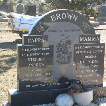 BROWN Stephen Andrew 1923-1997 &amp; Johanna Magdalena DE KOKER 1919-1977