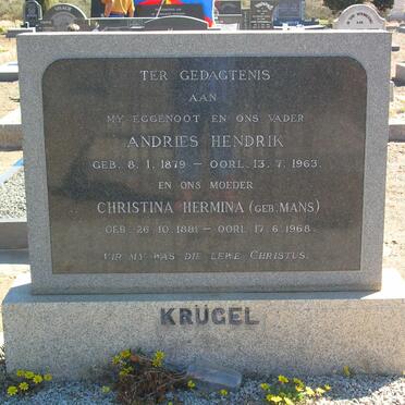 KRÜGEL Andries Hendrik 1879-1963 &amp; Christina Hermina MANS 1881-1968
