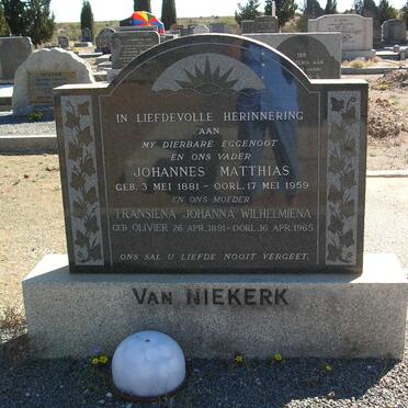NIEKERK Johannes Matthias, van 1881-1959 &amp; Fransiena Johanna Wilhelmiena OLIVIER 1891-1965