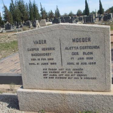 BADENHORST Casper Hendrik 1889-1960 &amp; Aletta Gertruida BLOM 1892-1962