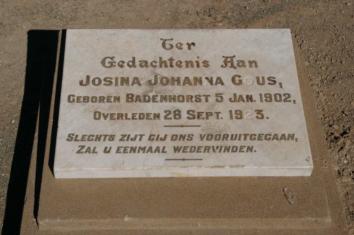 GOUS Josina Johanna nee BADENHORST 1902-1923
