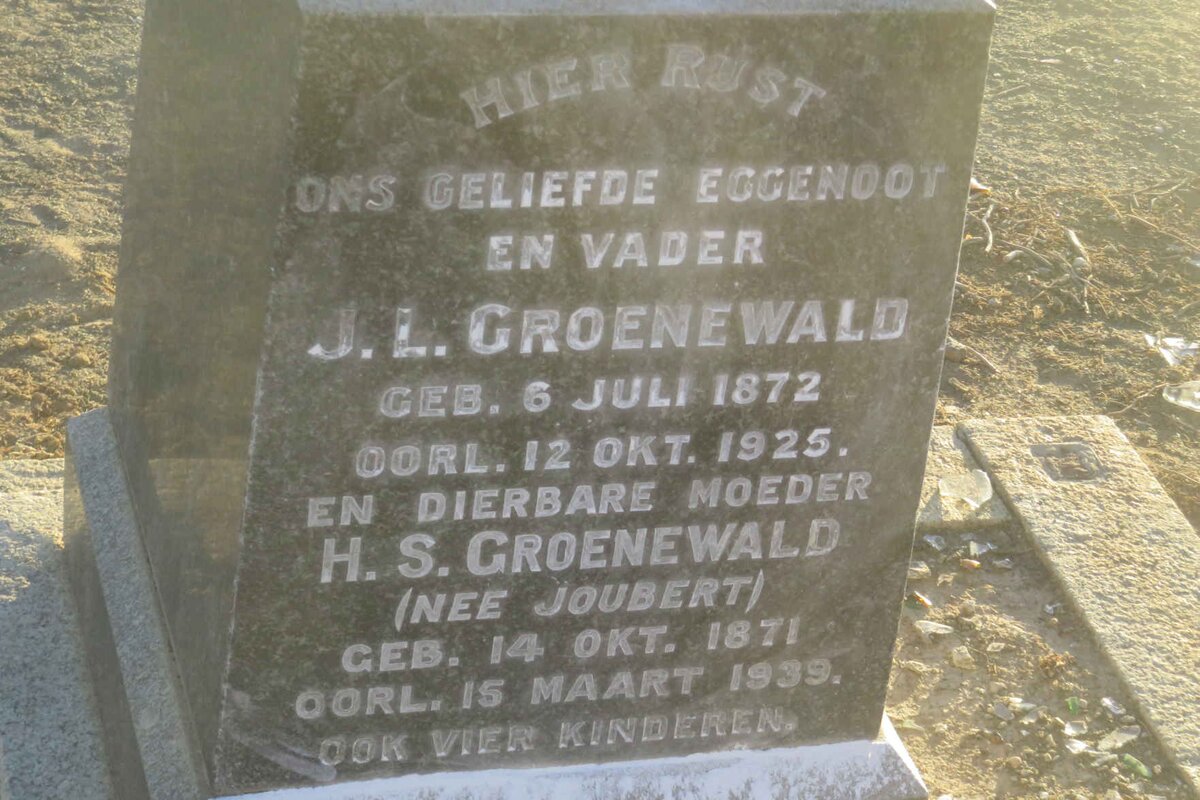 GROENEWALD J.L. 1872-1925 &amp; H.S. JOUBERT 1871-1939