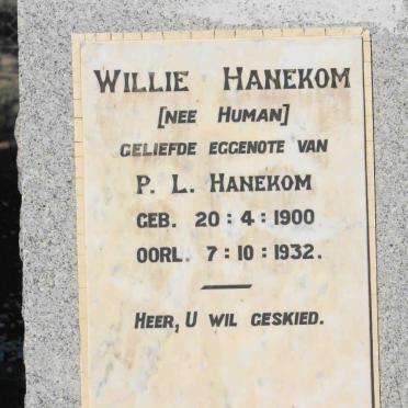 HANEKOM Willie nee HUMAN 1900-1932