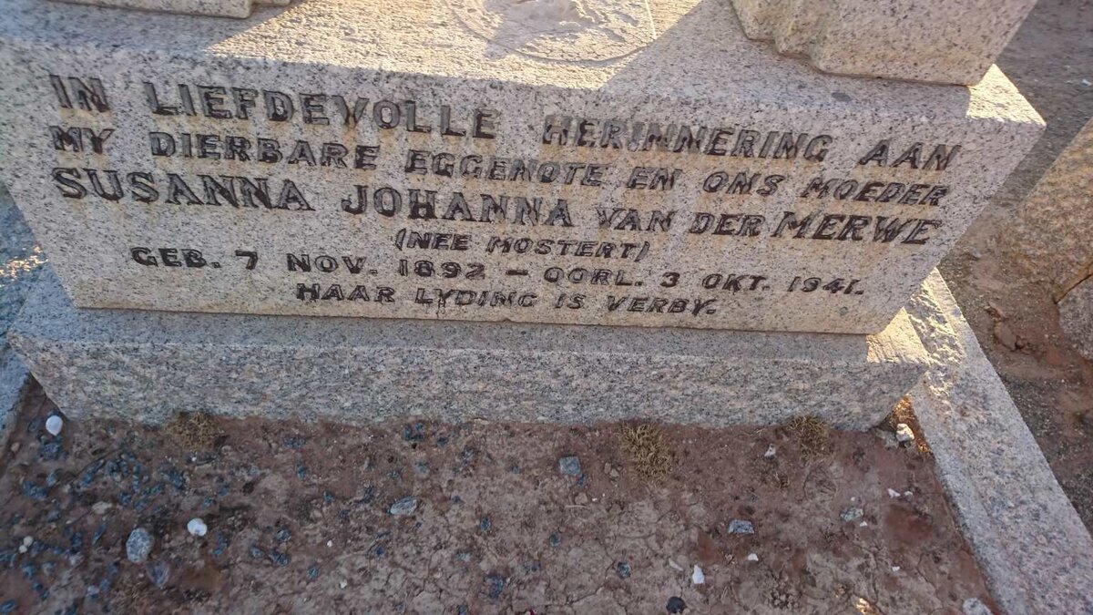 MERWE Susanna Johanna, van der nee MOSTERT 1892-1941