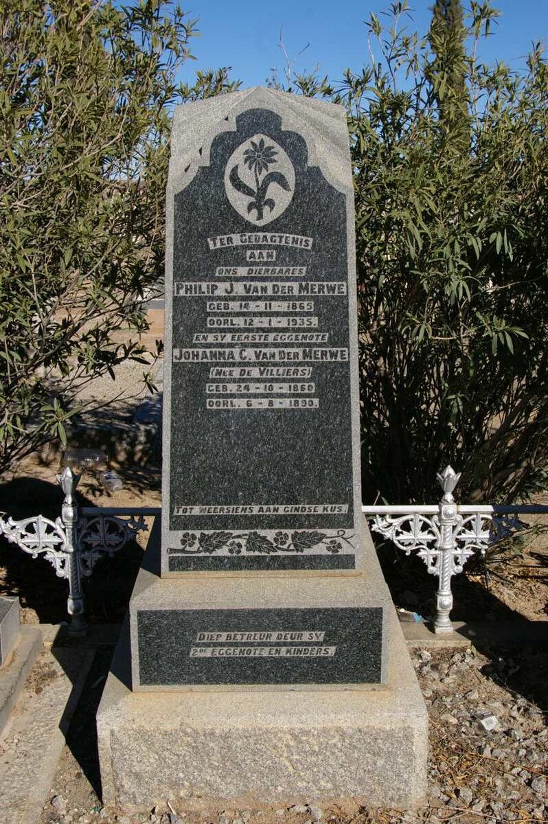 MERWE Philip J., van der 1865-1935 &amp; Johanna C. DE VILLIERS 1860-1890