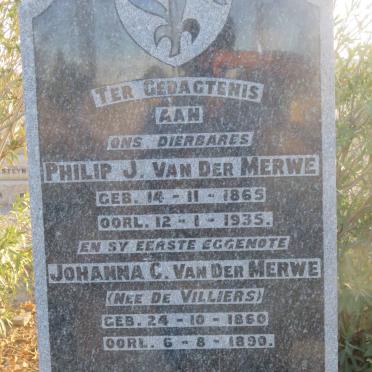 MERWE Philip J., van der 1865-1935 &amp; Johanna C. DE VILLIERS 1860-1890