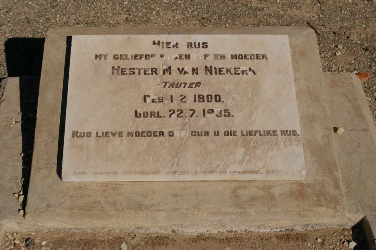 NIEKERK Hester M., van nee TRUTER 1900-1935