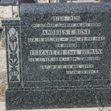 RUST Andries T. 1877-1945 &amp; Elizabeth HUMAN 1884-1950
