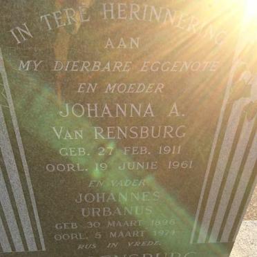 RENSBURG Johannes Urbanus, van 1896-1974 &amp; Johanna A. 1911-1961