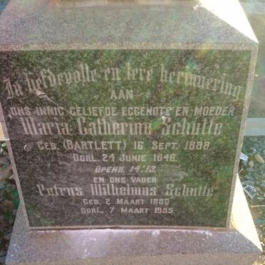 SCHUTTE Petrus Wilhelmus 1880-1955 &amp; Maria Catherina BARTLETT 1888-1946