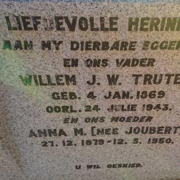 TRUTER Willem J.W. 1869-1943 &amp; Anna M. JOUBERT 1879-1950