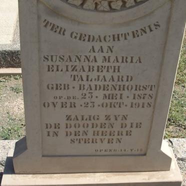 TALJAARD Susanna Maria Elizabeth nee BADENHORST 1878-1918