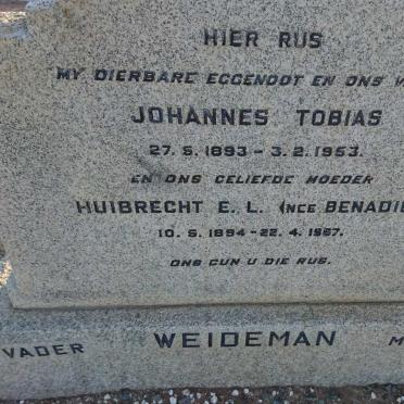 WEIDEMAN Johannes Tobias 1893-1953 &amp; Huibrecht E.L. BENADIE 1894-19?7