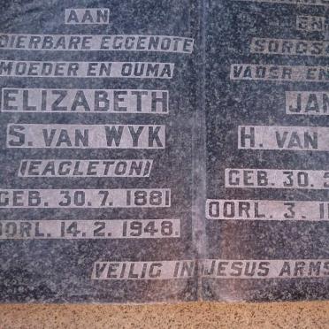 WYK Jan H., van 1875-1948 &amp; Elizabeth S. EAGLETON 1881-1948