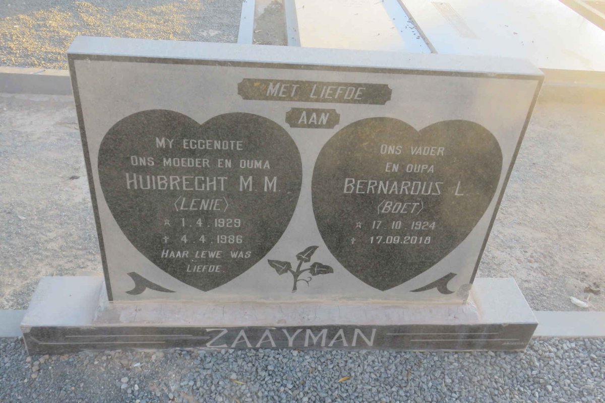 ZAAYMAN Bernardus L. 1924-2018 &amp; Huibrecht M.M. 1929-1986