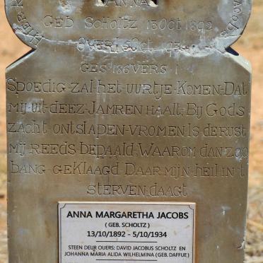 JACOBS Anna Margaretha nee SCHOLTZ 1892-1934