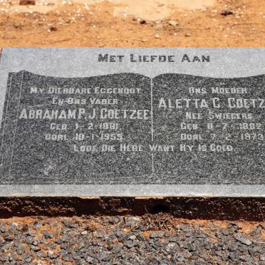 COETZEE Abraham P.J. 1881-1955 &amp; Aletta C. SWIEGERS 1882-1973