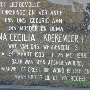 SINDEN Ali 1917-1998 &amp; Anna Cecilia KOEKEMOER 1933-1998